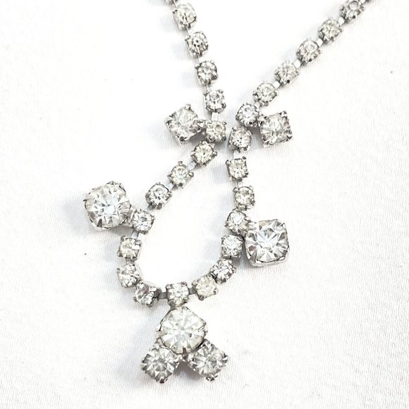 Choker Necklace Clear Rhinestone Strand Formal Evening Wear Box Clasp - Picture 3 of 9